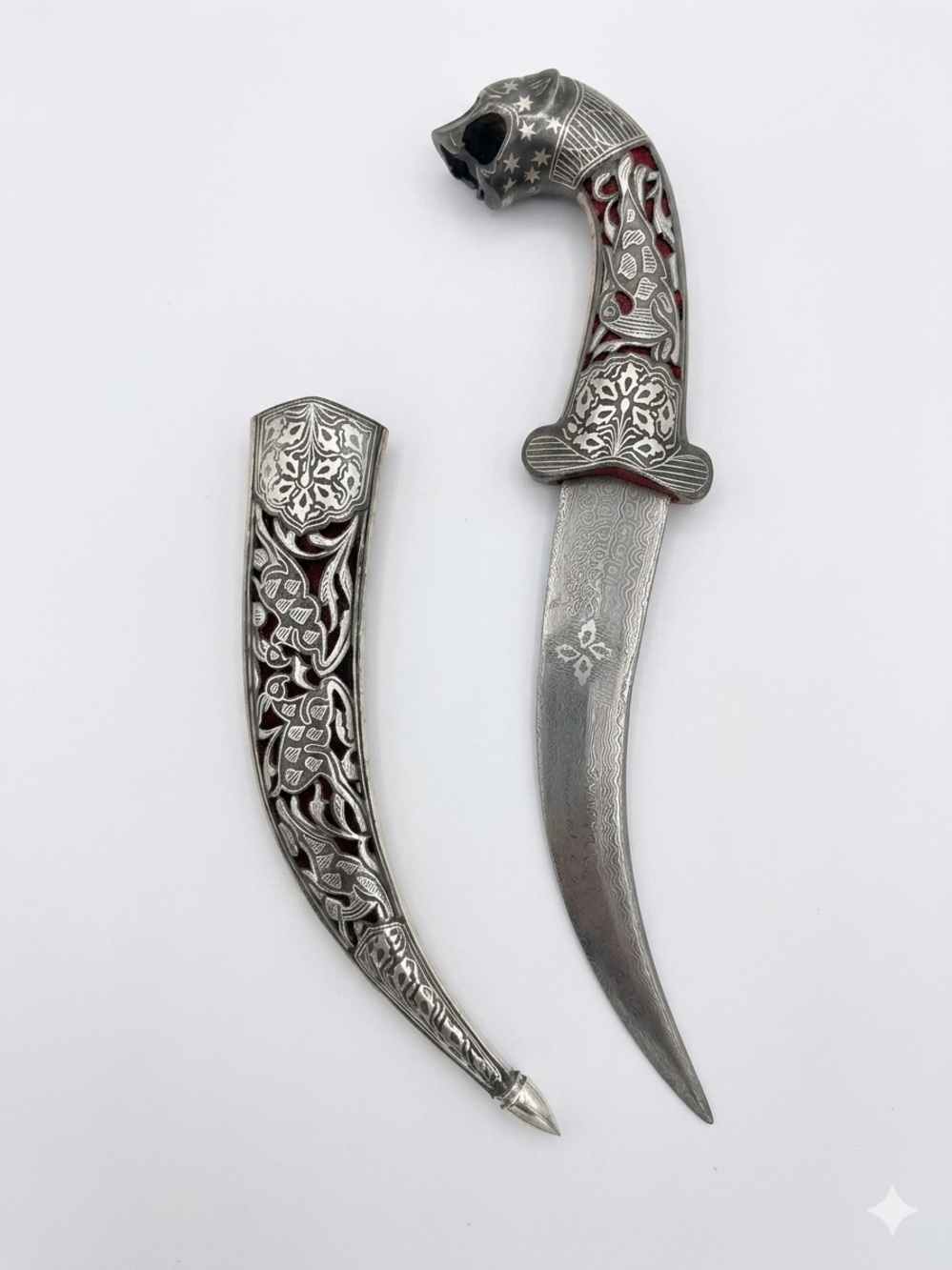 Vintage Silver Koftgari Jaguar Faced Dagger